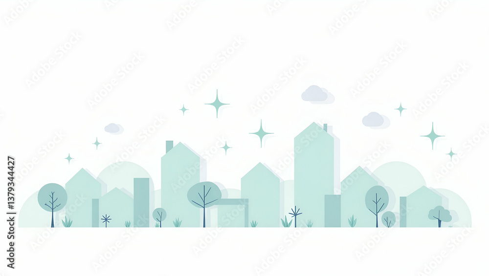 Fototapeta premium Flat Modern Wallpaper Background: Abstract Digital Motifs for Net Positive Energy Homes - Expansive Space for Text Annotations on Sustainable Building Design & Eco-Friendly Solutions