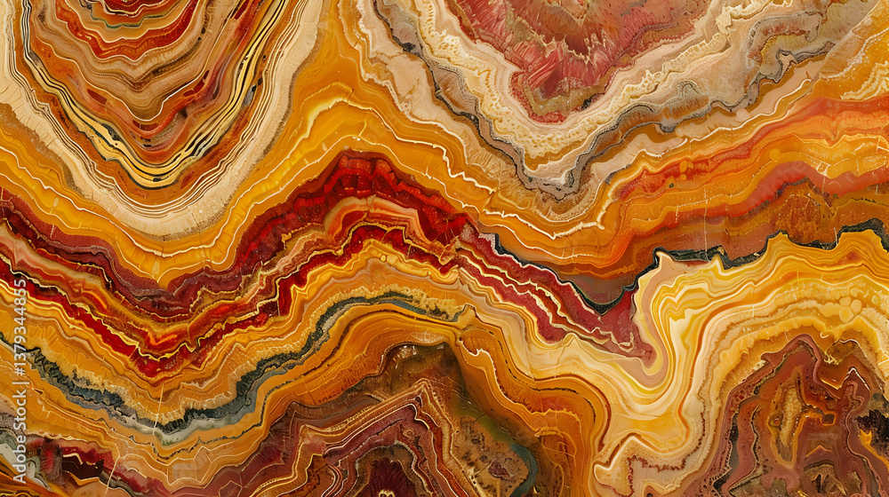 A vibrant, abstract agate stone pattern showcasing warm colors and intricate lines.
