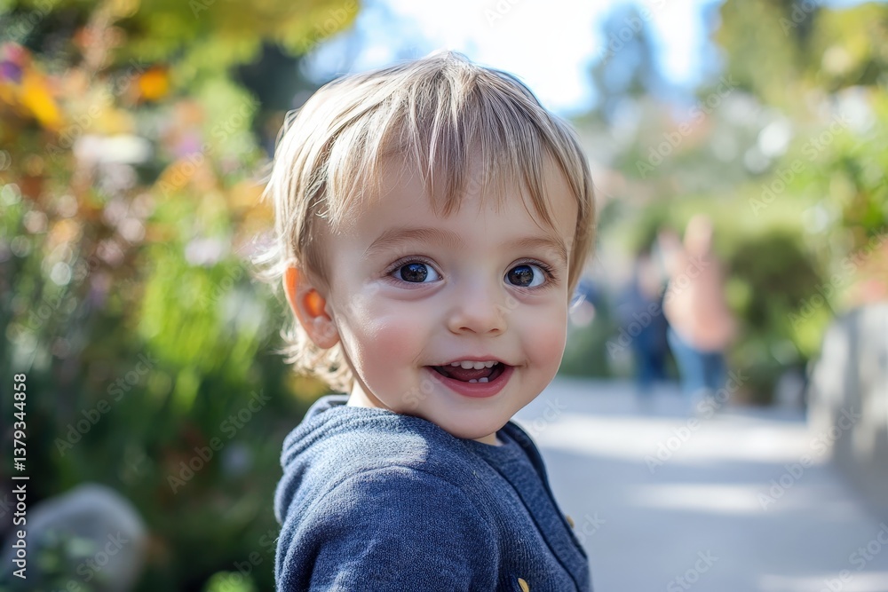 Smiling Toddler Boy in Garden Portrait Smiling Toddler Boy in Garden Portrait