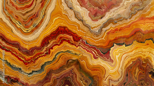 Obraz na płótnie A vibrant, abstract agate stone pattern showcasing warm colors and intricate lines. w salonie