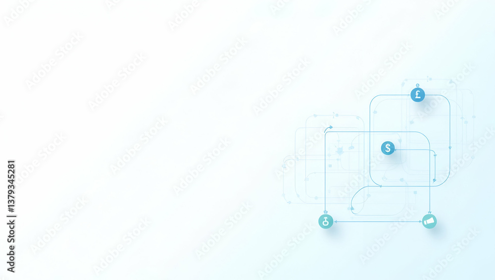Fototapeta premium Flat Minimalist Wallpaper Design: Abstract Visuals with Digital Grids & Currency Icons for Secure Global Transfers - Perfect for Fintech & Payment Tech Themes