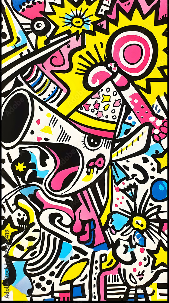 Abstract Colorful Pop Art Illustration with Geometric Shapes and Vibrant Patterns Abstract Colorful Pop Art Illustration with Geometric Shapes and Vibrant Patterns