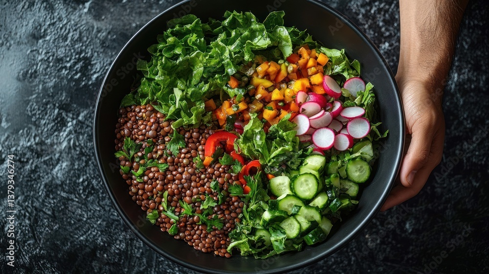 Nutrient Dense Vegan Salad with Fresh Greens Lentils and Colorful Vegetables Nutrient Dense Vegan Salad with Fresh Greens Lentils and Colorful Vegetables