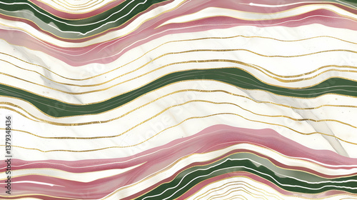 Obraz na płótnie Abstract wavy pattern featuring soft colors and gold lines for design use. w salonie