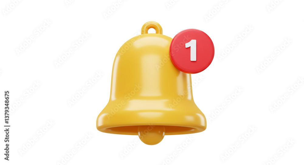 A cheerful golden bell rings, announcing one important notification, a vibrant digital alert with a glossy finish. A cheerful golden bell rings, announcing one important notification, a vibrant digital alert with a glossy finish.