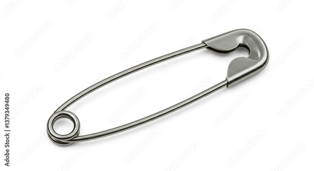 A simple yet sturdy safety pin, a humble guardian against unraveling, ready to secure and protect, presented against a stark white background. A simple yet sturdy safety pin, a humble guardian against unraveling, ready to secure and protect, presented against a stark white background.
