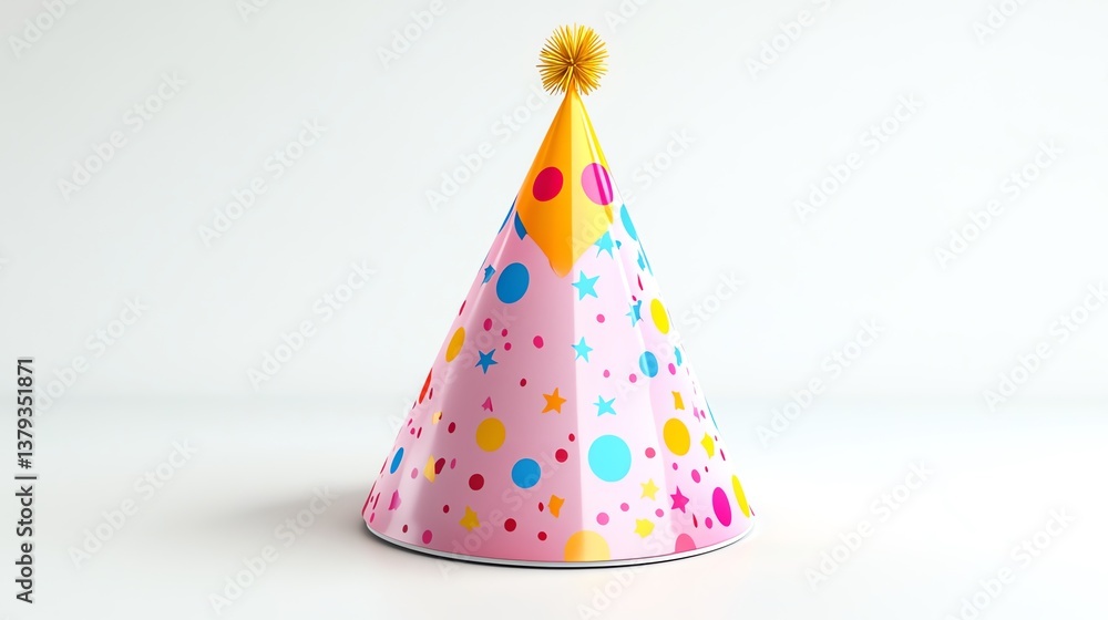 Festive Pink Party Hat: Colorful Dots, Stars, and Joyful Design Festive Pink Party Hat: Colorful Dots, Stars, and Joyful Design