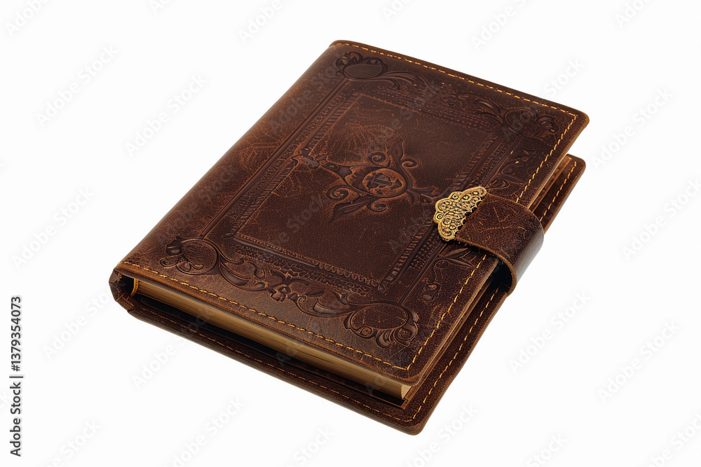 Fototapeta premium Elegant leather-bound journal with intricate design and clasp for secure closure, perfect for writing and notes