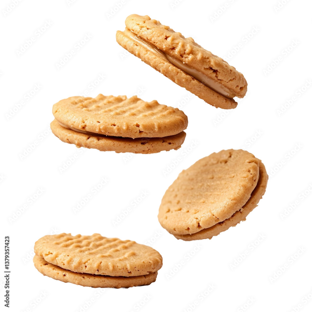 floating peanut butter cookies isolated on transparent and white background. floating peanut butter cookies isolated on transparent and white background.