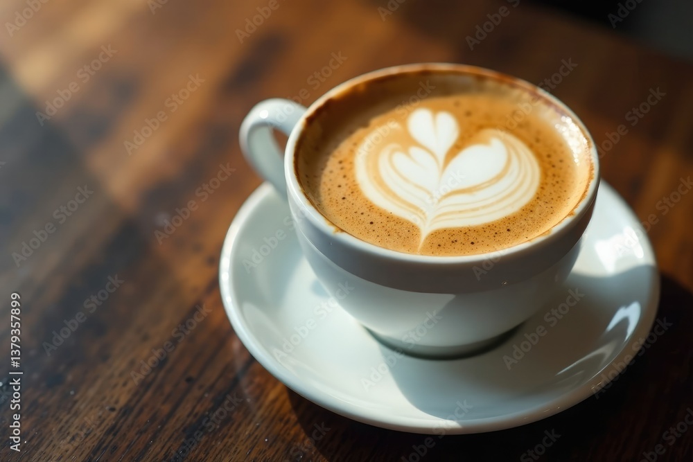 Creamy coffee rises above the surface of a white cup, utensils, coffee Creamy coffee rises above the surface of a white cup, utensils, coffee