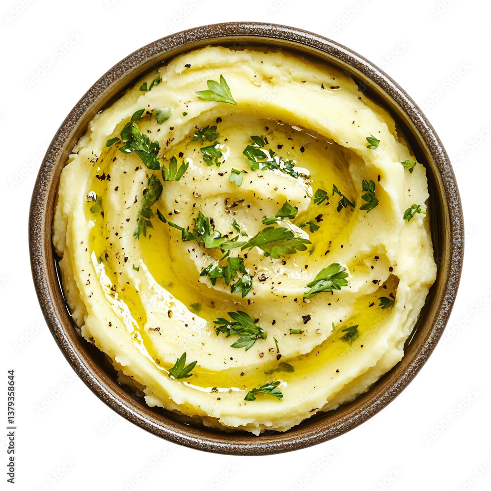 mashed potatoes with parsley in a bowl isolated on transparent and white background mashed potatoes with parsley in a bowl isolated on transparent and white background
