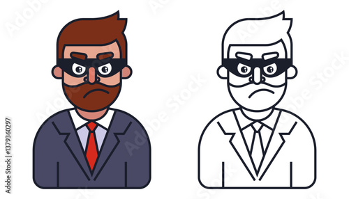 Character male fraudster in mask. Financial fraud. Flat illustration.