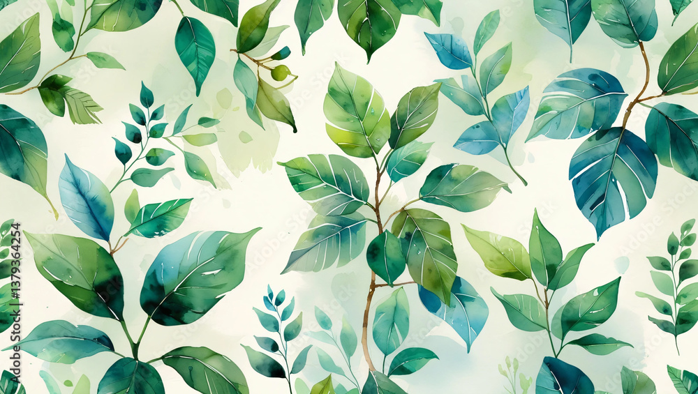 Green Leaves Watercolor Pattern Green Leaves Watercolor Pattern