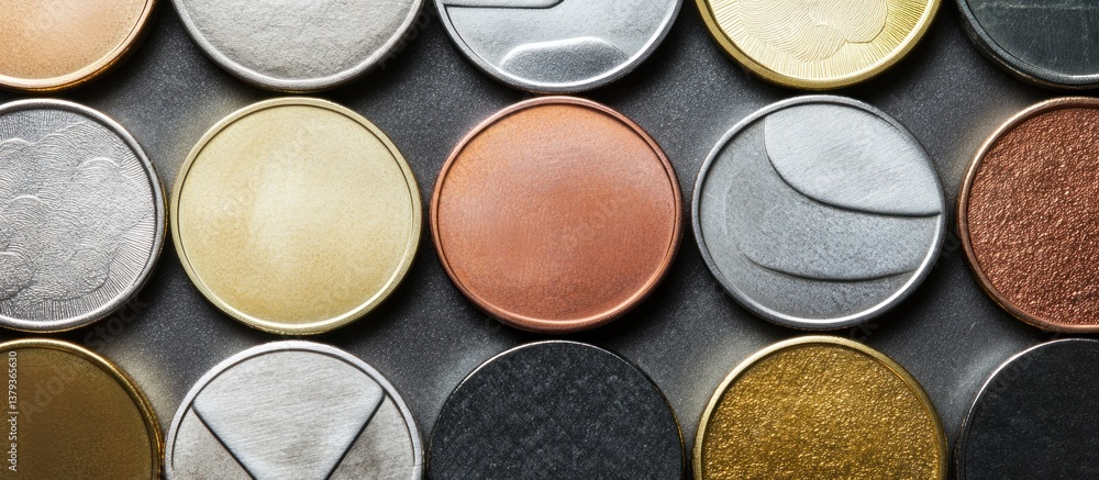 Assorted metallic discs in various finishes and textures Assorted metallic discs in various finishes and textures