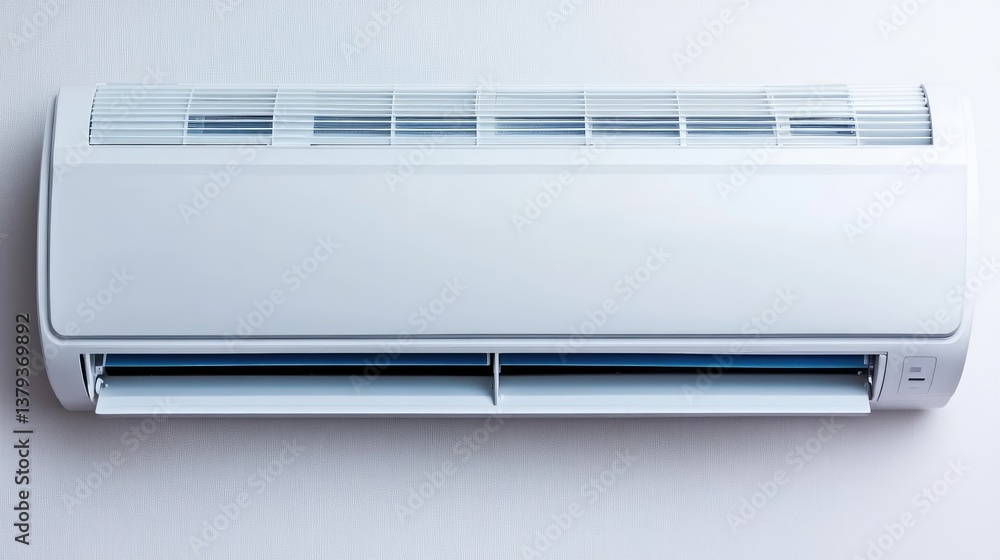 A clean, minimalist design featuring a wall-mounted air conditioner in a spacious room. A clean, minimalist design featuring a wall-mounted air conditioner in a spacious room.
