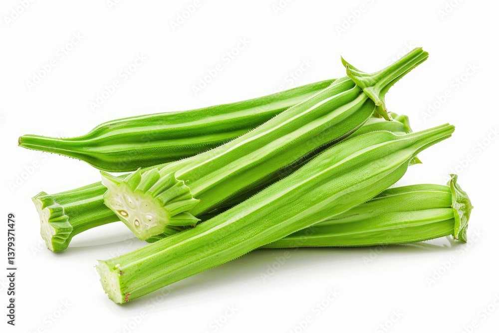 High Quality Visual of Okra Isolated on White Background High Quality Visual of Okra Isolated on White Background