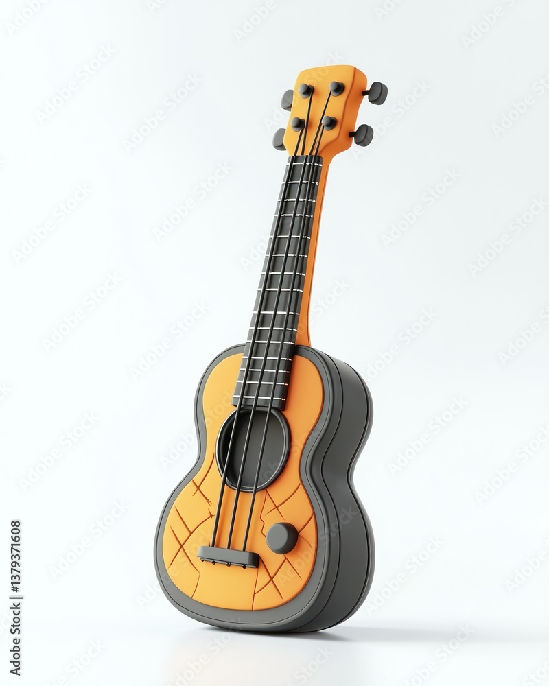 Obraz premium Orange ukulele, 3D model, studio shot, simple background