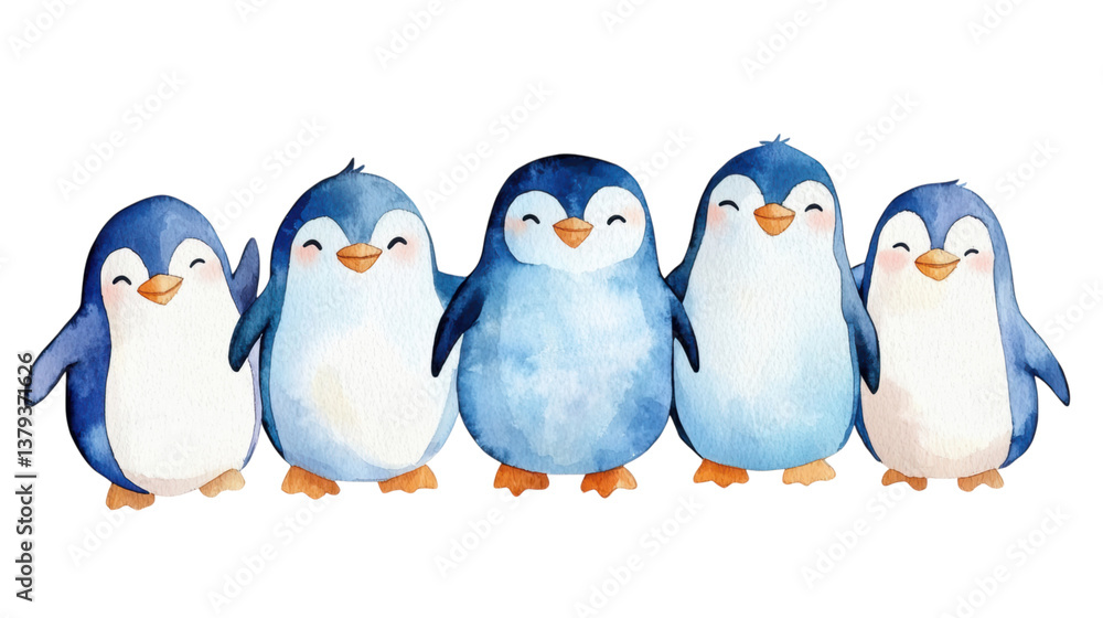 Fototapeta premium isolated transparent Background. Cute penguins huddling together in playful manner, showcasing their vibrant colors and charm