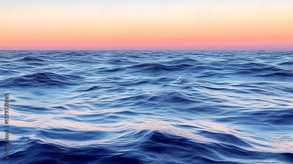 Fototapeta premium Serene ocean view, gentle waves under a sky of pastel sunrise colorscape
