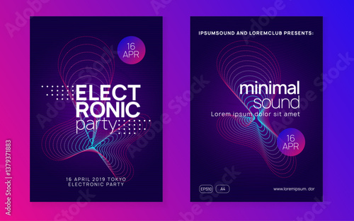 Music Background. Trance Vector. Nightclub Beat Invitation. Pink Techno Poster. Dance Event. Blue Sound Set. Night Club Festival Template. Violet Music Background