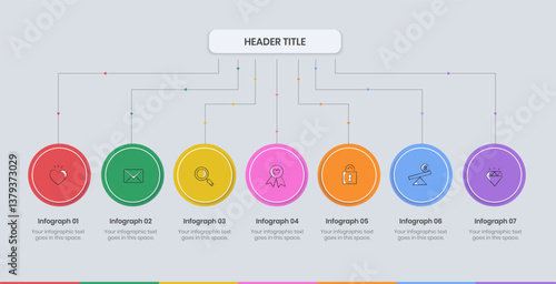 7 Step Infographics Design Template, Graph, Pie chart, workflow layout, circle diagram, SOP presentation slide, Standard Operating Procedure template, Business organization table,  Company structure 