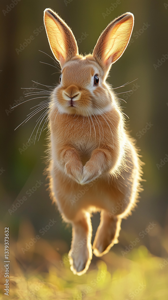 fast-moving young rabbit, ears perked and body stretched out in a jump. fast-moving young rabbit, ears perked and body stretched out in a jump.