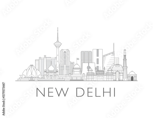 New Delhi, India cityscape illustration skyline drawing