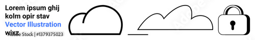 Abstract cloud shapes paired with a lock symbol to represent secure online storage, privacy, and data protection. Ideal for data safety, digital security, cloud computing, technology, IT services