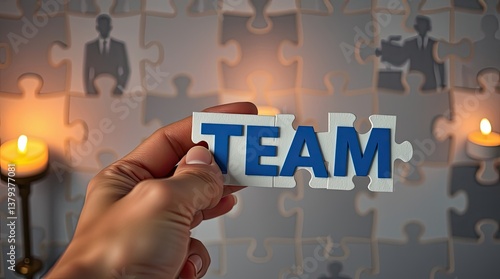 A hand holding the word team representing collaboration and unity