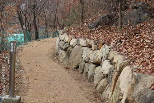 Image of the stone wall path on the way to Jangyu Falls hiking trail