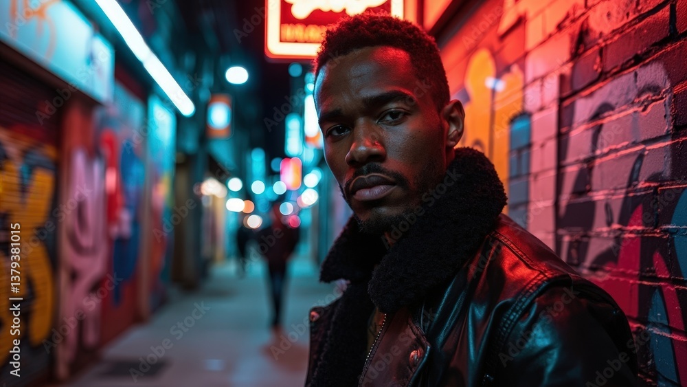 Nightlife Style: Man in a Colorful Setting Nightlife Style: Man in a Colorful Setting