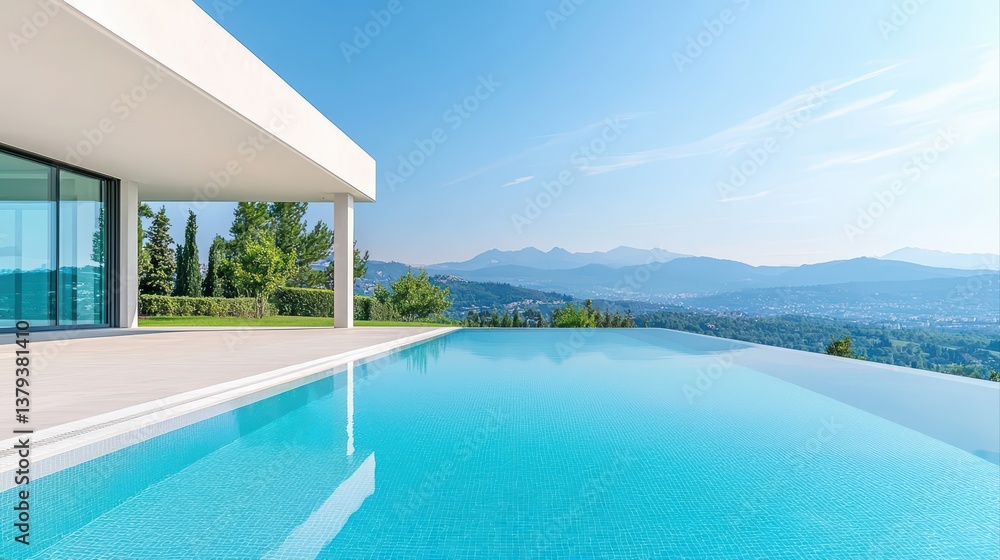 Fototapeta premium Modern villa with infinity pool and scenic view