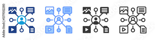 Content Diversification icon set multiple style collection