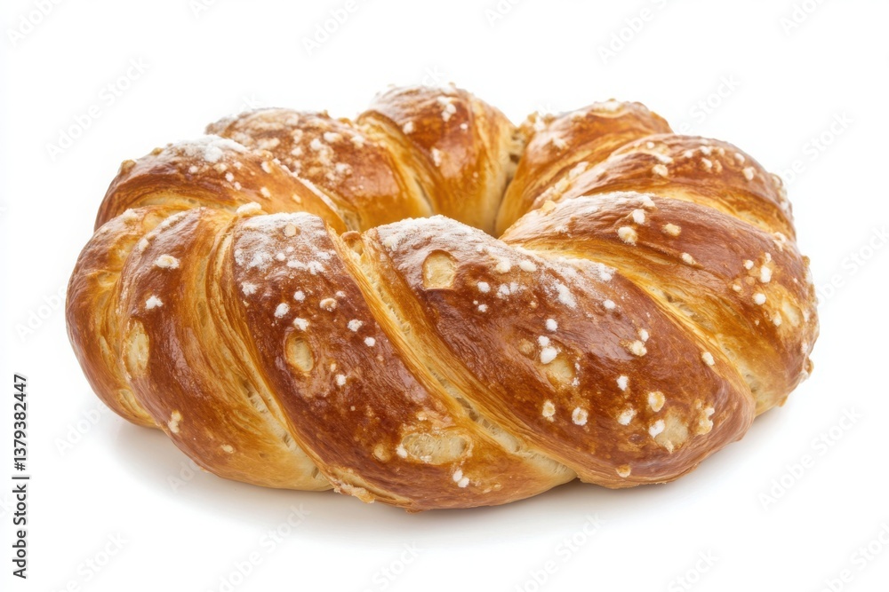 Fototapeta premium Fresh and delicious pretzel isolated on white background with golden brown crust
