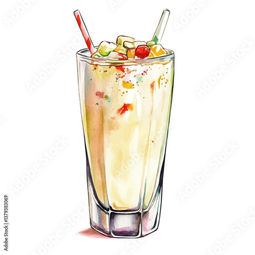 A watercolor vector painting of Lassi (Sweet or Salty), isolated on a white background.

