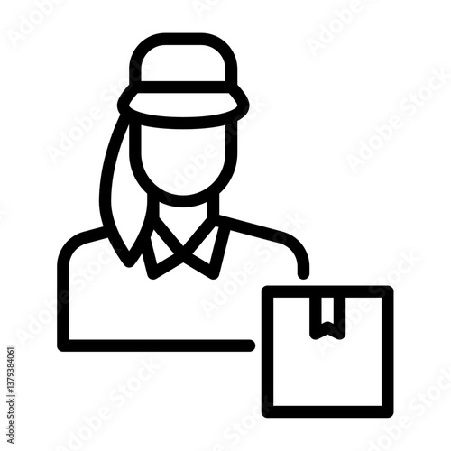 female courier outline icon. female courier black line illustration.