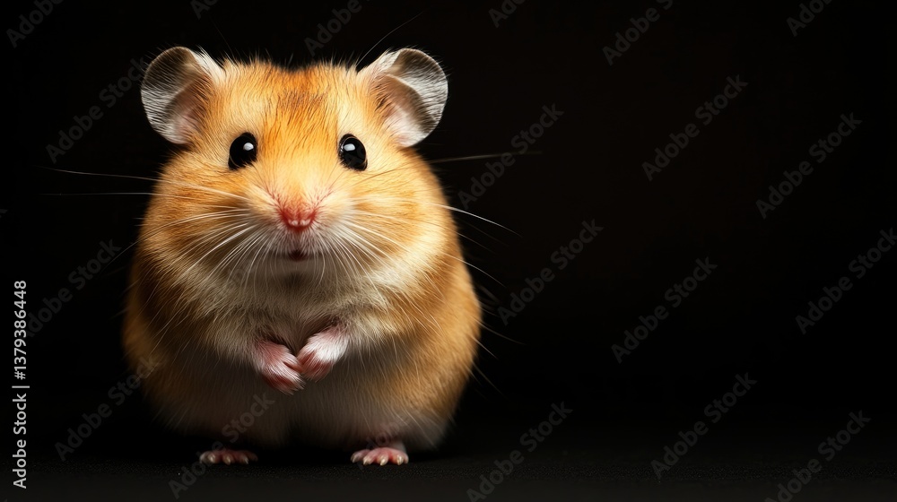 Cute Golden Hamster Standing on Black Background in Studio Shot Cute Golden Hamster Standing on Black Background in Studio Shot