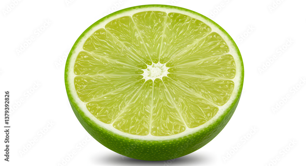 Fresh lime with vibrant green skin cut in half Fresh lime with vibrant green skin cut in half