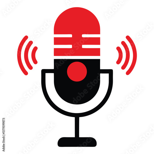 Voice Message Recording Icon on White Background, Audio Wave and Microphone Symbol