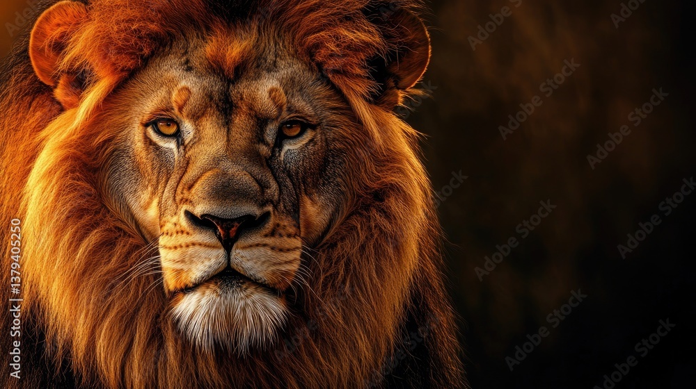 Fototapeta premium Majestic Lion Portrait with Intense Gaze and Golden Mane Close Up