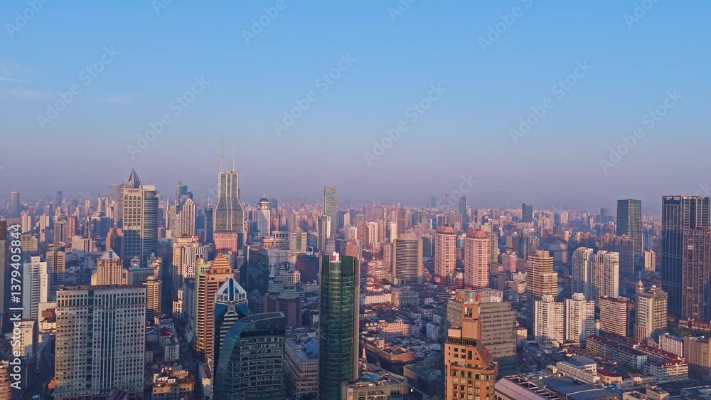 4K real time Aerial view of Shanghai modern buildings and traditional residential buildings at sunrise. 4K real time Aerial view of Shanghai modern buildings and traditional residential buildings at sunrise.