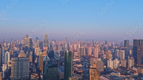 Wallpaper Mural 4K real time Aerial view of Shanghai modern buildings and traditional residential buildings at sunrise. Torontodigital.ca
