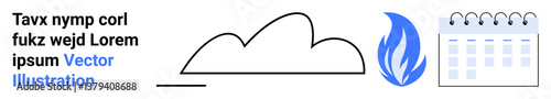 Cloud outline, flame icon, and calendar suggest themes thumbs up weather, scheduling, sustainability, or technology. Ideal for planning, organization, climate internet services energy event apps