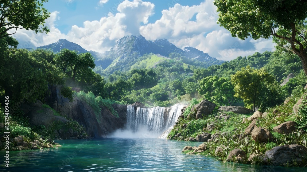 Fototapeta premium Serene Waterfall in Nature