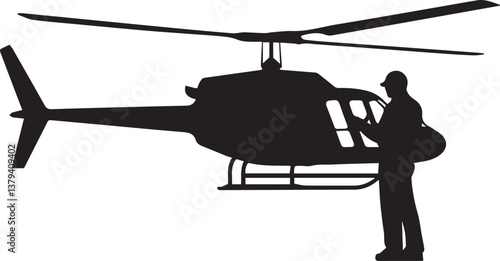 Silhouette of a helicopter pilot boarding a chopper vector silhouette