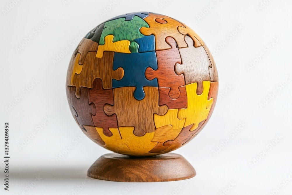 Colorful globe made of puzzle pieces representing global unity and diversity Colorful globe made of puzzle pieces representing global unity and diversity