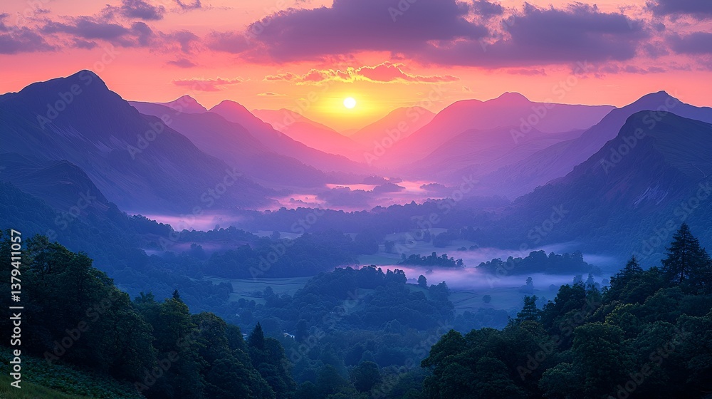 Fototapeta premium Mountain Valley Sunrise Mist