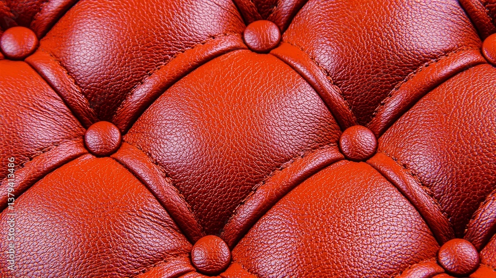 Naklejka premium Close-up of tufted vibrant red leather, with button accents, showcasing texture and intricate detailing