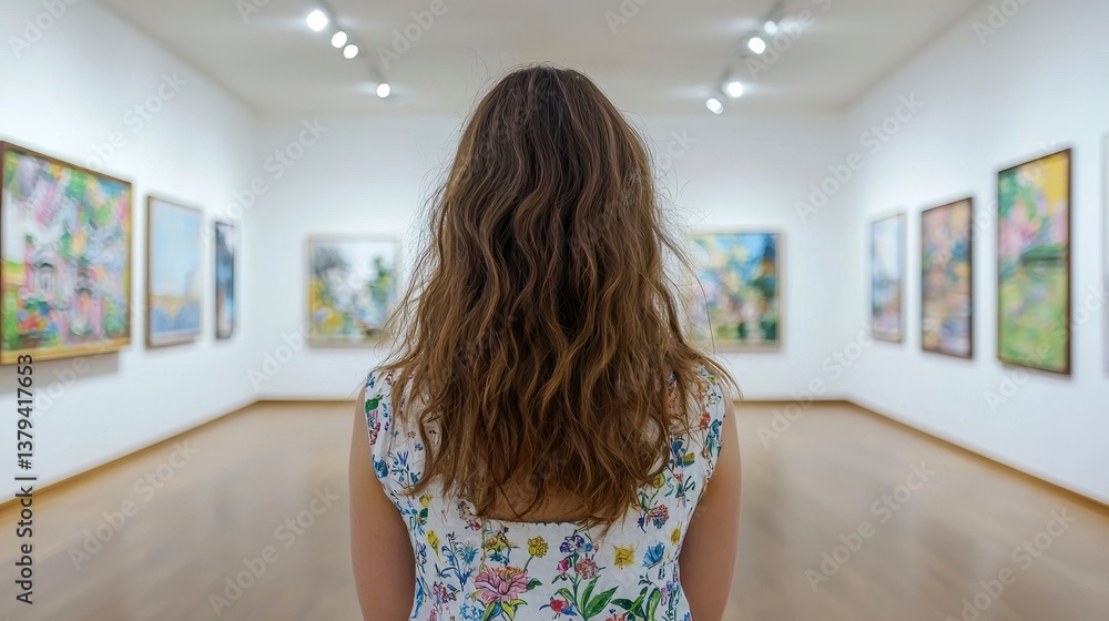 Woman Observing Art Display Woman Observing Art Display