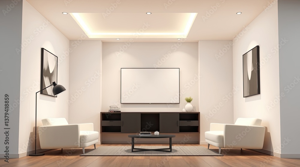 Fototapeta premium A modern living room with seating furniture and television display